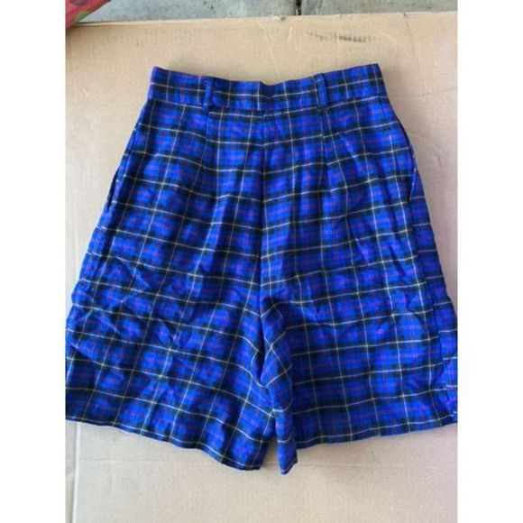 VINTAGE WOOL HIGH WAISTED PLAID SHORTS Tracy Evans Blue Plaid High Waisted Short - Picture 3 of 3